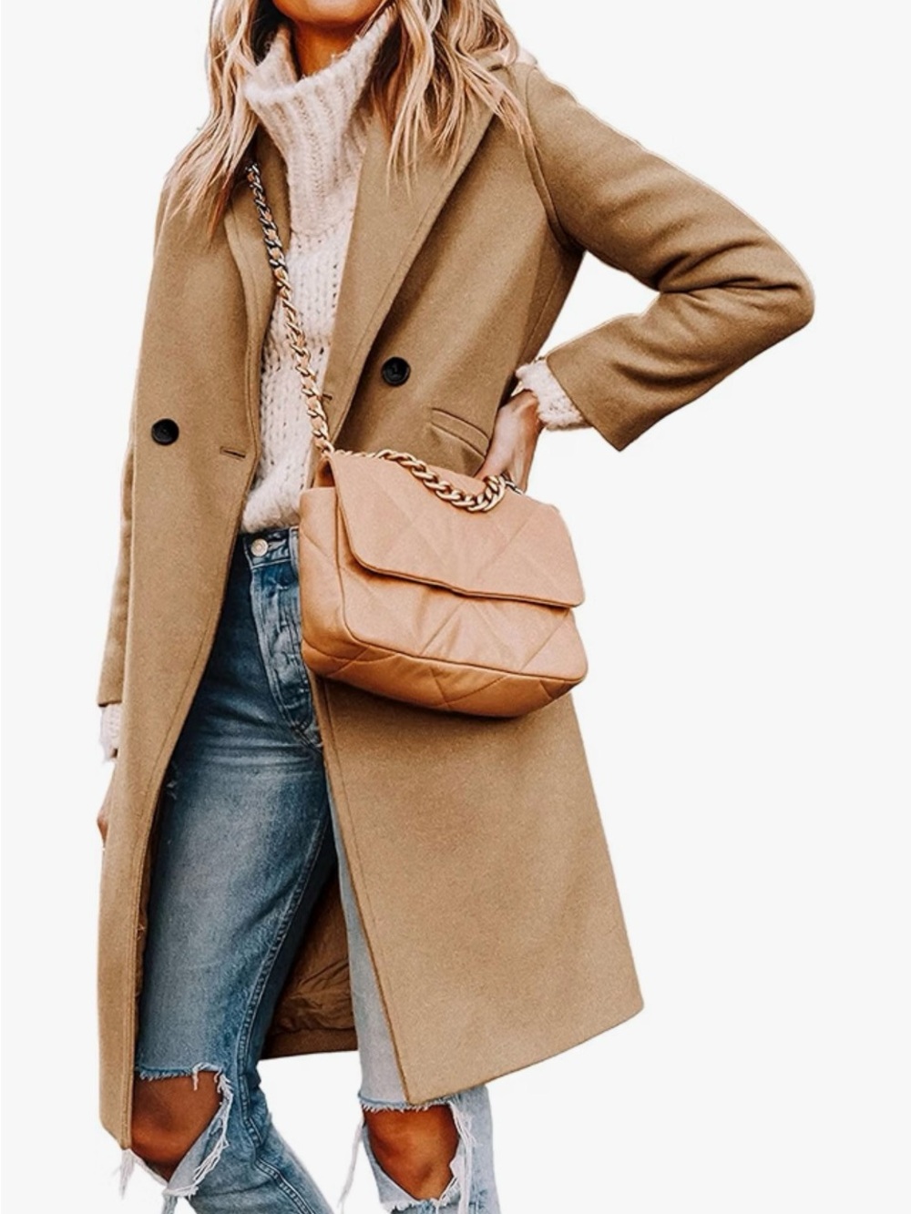 Classic Camel Pea Coat for Women